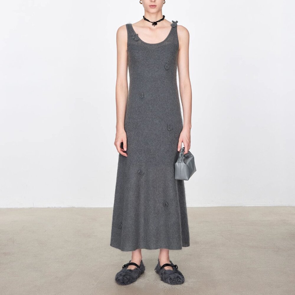 CHICJOC Italian Baby Mohair Floral Air Dress Size 38 Grey